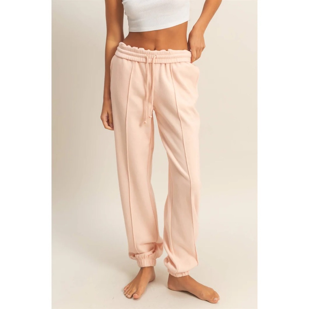 Dusty Pink High-Waisted Pintuck Sweatpants